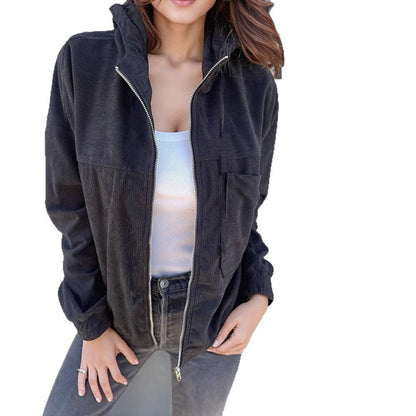 Women's casual corduroy jacket with practical pockets and elegant zipper NOVAE