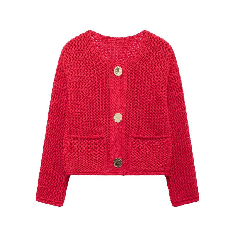 Women's cardigan with open knit structure and comfortable pockets NOVAE