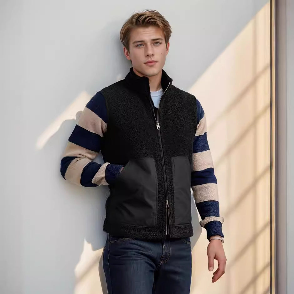 Men's fashionable fleece jacket with structured collar and practical pockets NOVAE