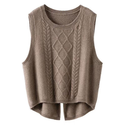 Women's sleeveless knitted vest with cable pattern and modern details NOVAE
