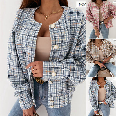 Women's fashionable checked cardigan with unique button closure NOVAE