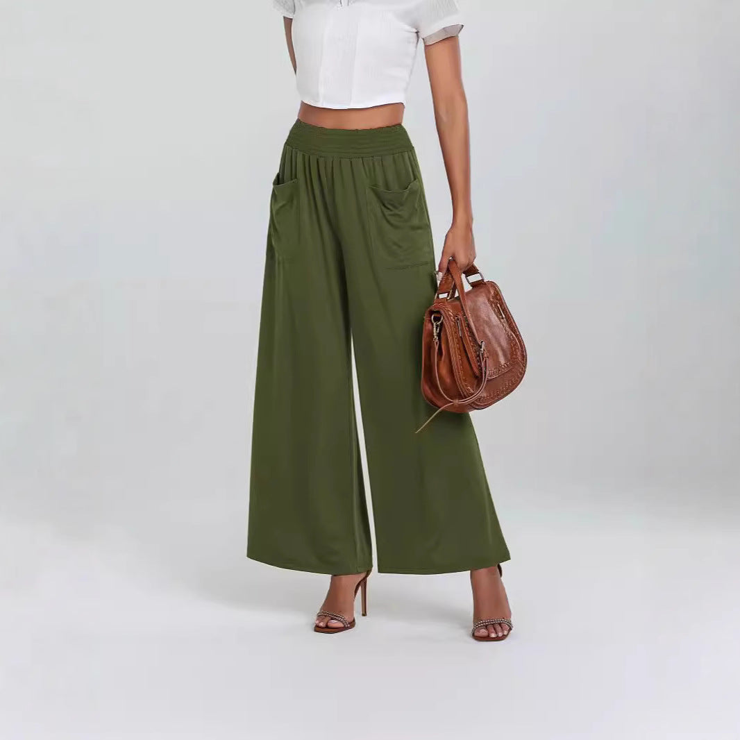 Women's wide-leg palazzo trousers with elasticated waistband and practical pockets NOVAE