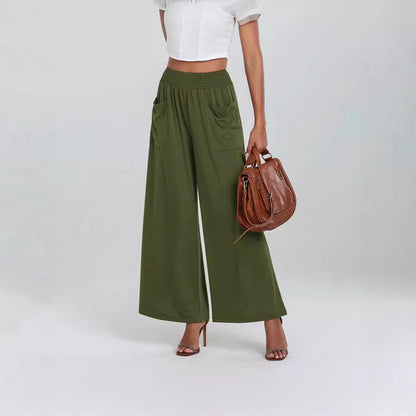 Women's wide-leg palazzo trousers with elasticated waistband and practical pockets NOVAE