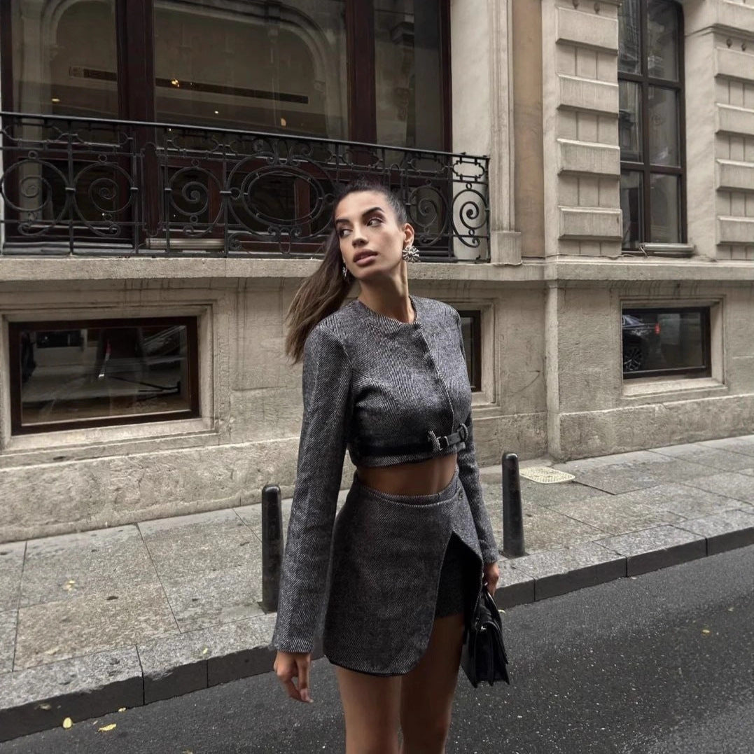 Women's chic cropped blazer with cool belt NOVAE