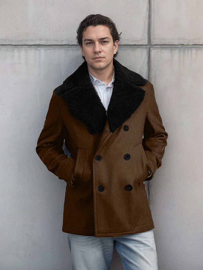 Men's wool coat with contrasting collar NOVAE