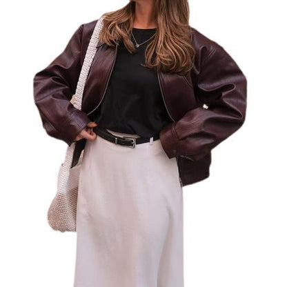 Women's faux leather jacket with striking cut NOVAE