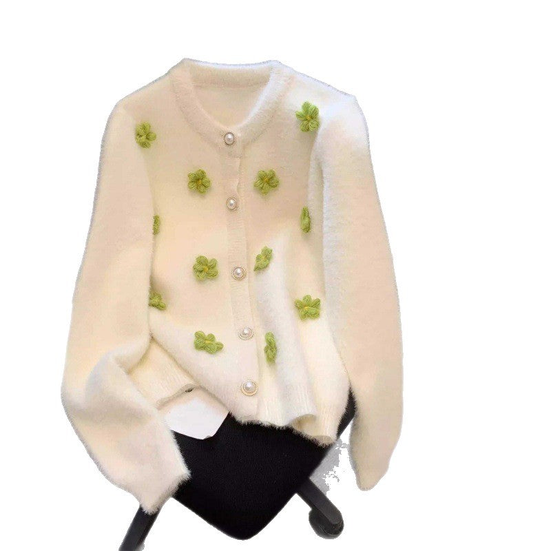 Women's cardigan with delicate floral embroidery and pearl buttons NOVAE