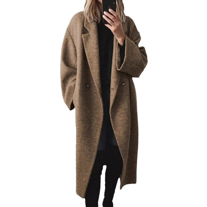 Women's classic oversized coat with double button closure and wide lapel NOVAE