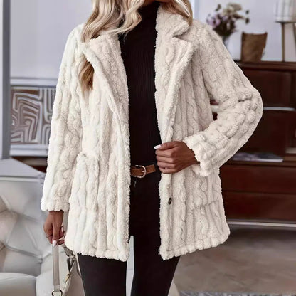 Women's soft and warm faux fur coat with button-up design NOVAE