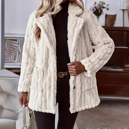 Women's soft and warm faux fur coat with button-up design NOVAE