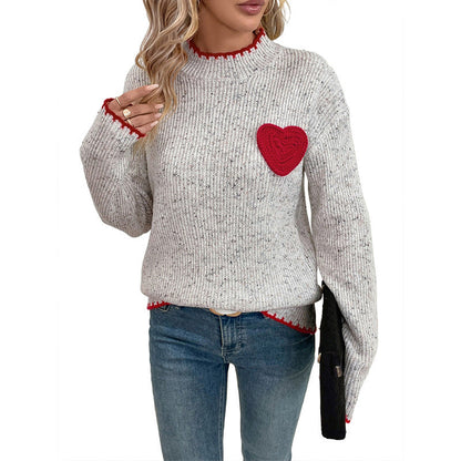 Women's knitted sweater with heart appliqué and decorative hem NOVAE