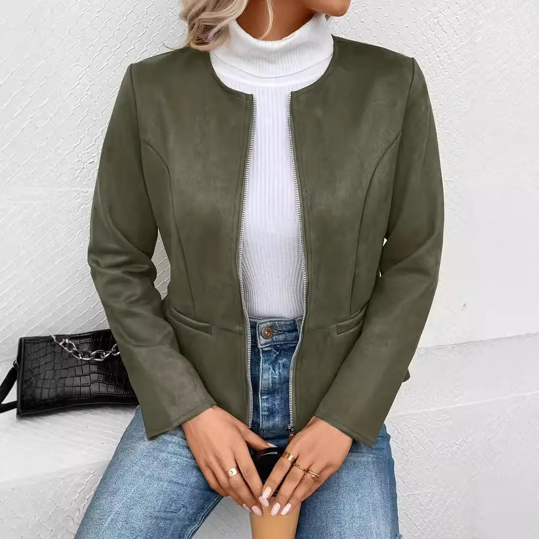 Women's fashionable faux leather jacket with a feminine fit and zipper NOVAE