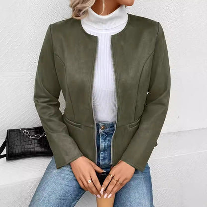 Women's fashionable faux leather jacket with a feminine fit and zipper NOVAE