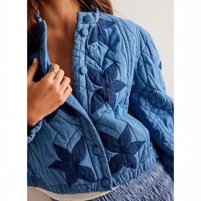 Women's quilted bomber jacket with floral design and elasticated cuffs NOVAE