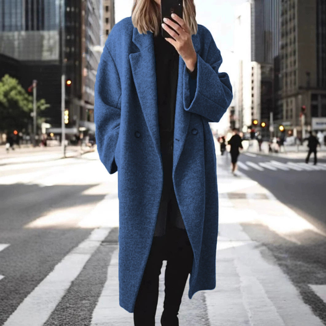 Women's classic oversized coat with double button closure and wide lapel NOVAE