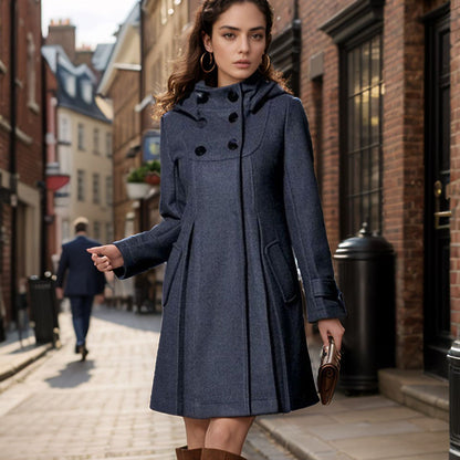 Women's elegant coat with high collar and functional pockets NOVAE