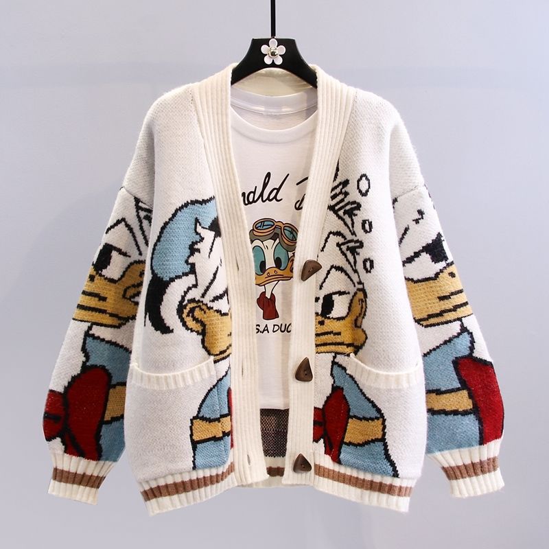 Women's Cartoon Design Cardigan with Wide Sleeves and Pockets NOVAE