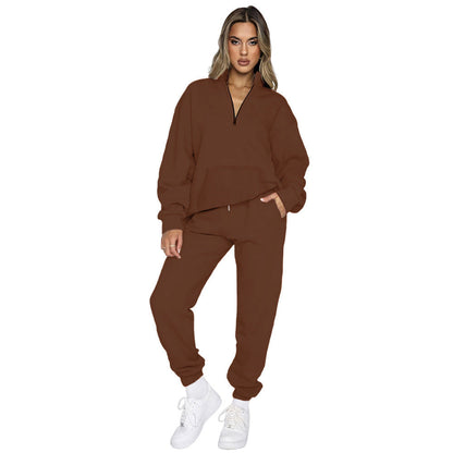 Women's Comfortable Leisure Outfit with High Collar and Kangaroo Pocket NOVAE