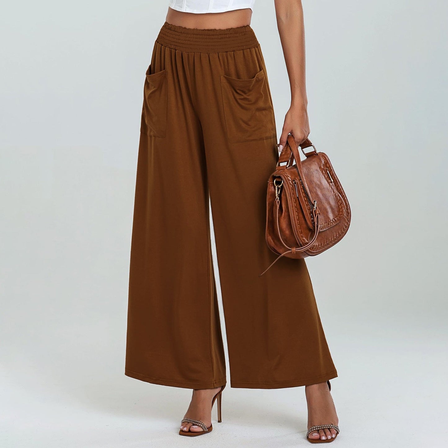 Women's wide-leg palazzo trousers with elasticated waistband and practical pockets NOVAE
