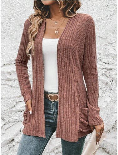 Women's cardigan with open design and practical pockets NOVAE