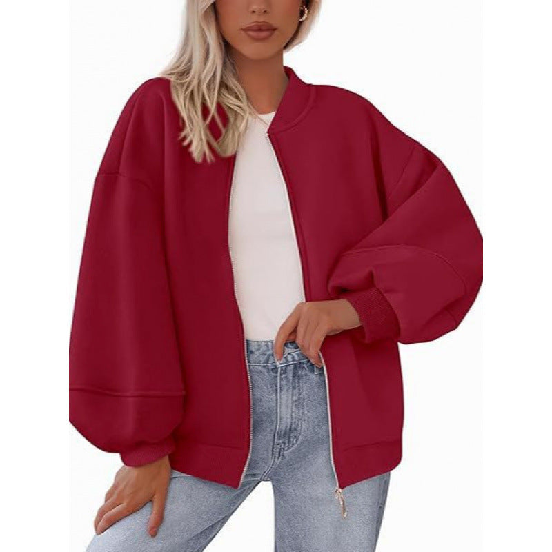 Women's casual oversized jacket with zipper and balloon sleeves NOVAE
