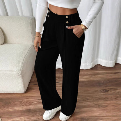 Women's wide-leg high-waisted trousers with elegant button details NOVAE