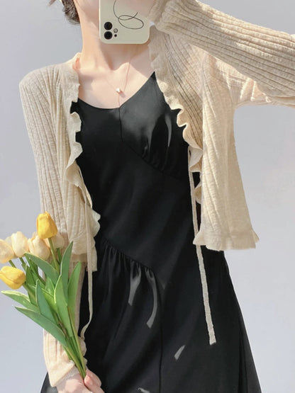 Women's cardigan with ruffle details and airy structure NOVAE
