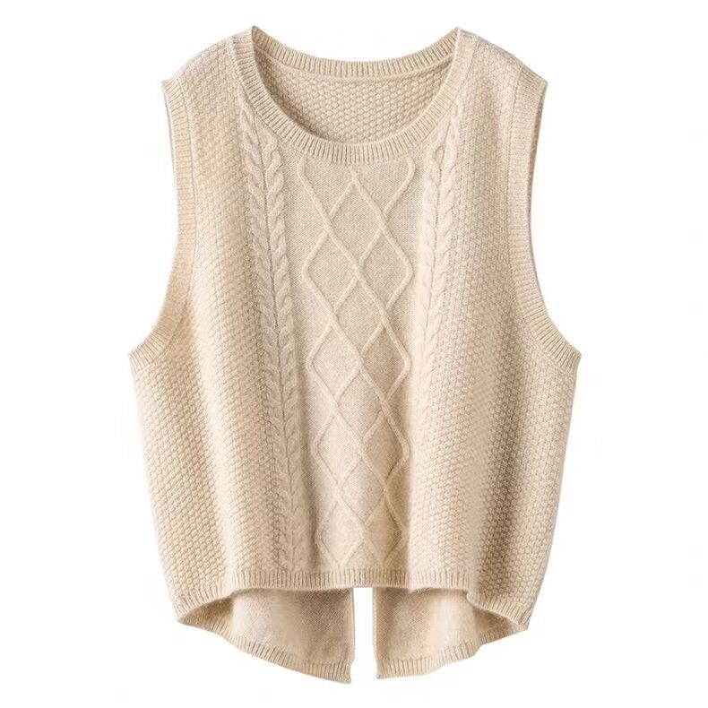 Women's sleeveless knitted vest with cable pattern and modern details NOVAE