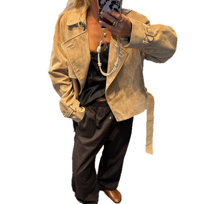 Women's elegant transitional jacket with belt detail NOVAE