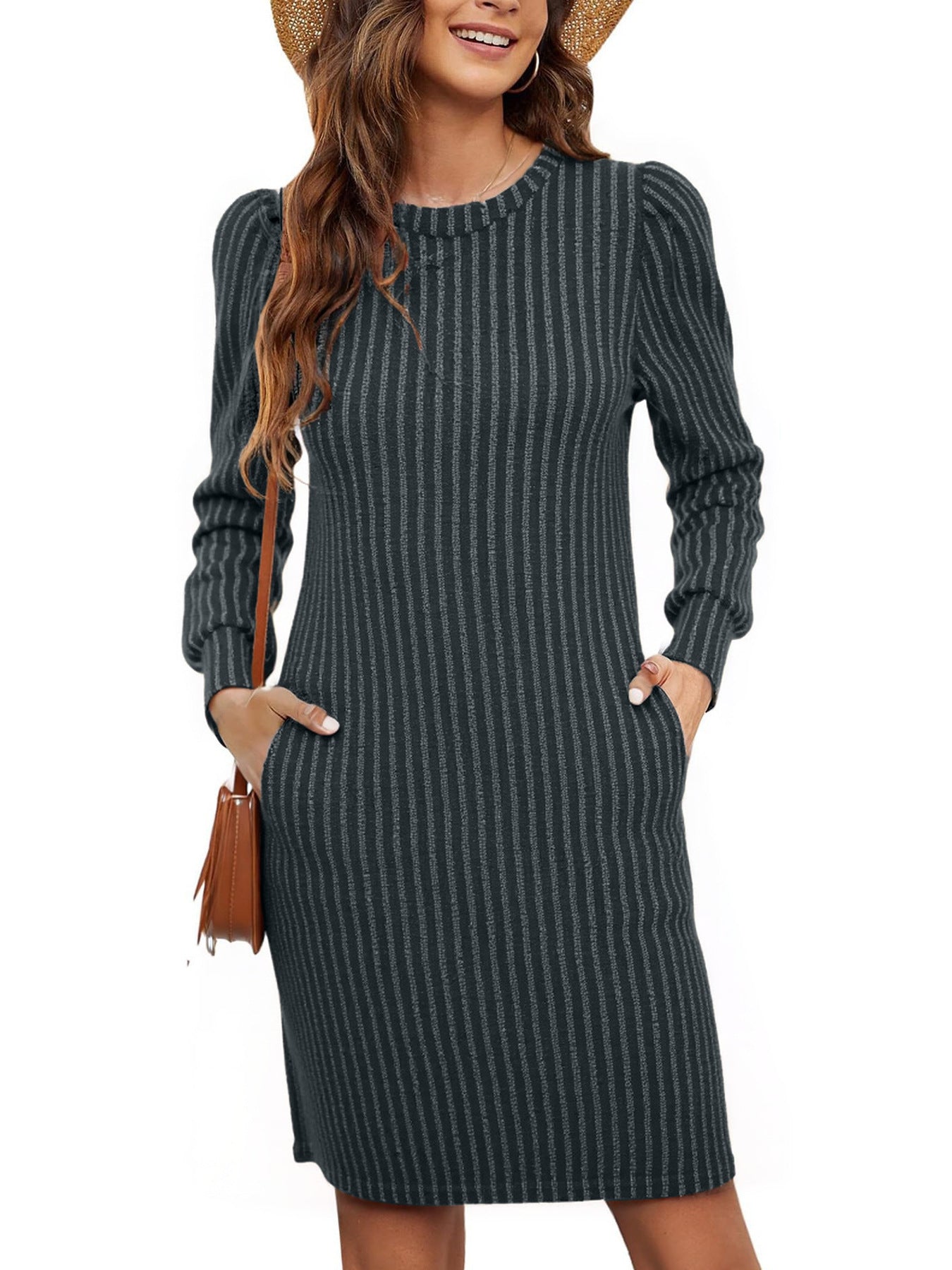 Women's sweater dress with ruffle details and side pockets NOVAE