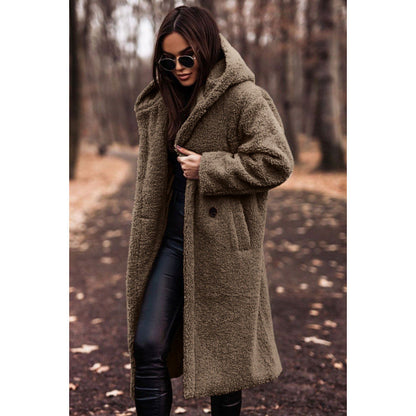 Women's cozy teddy coat with hood and button closure NOVAE
