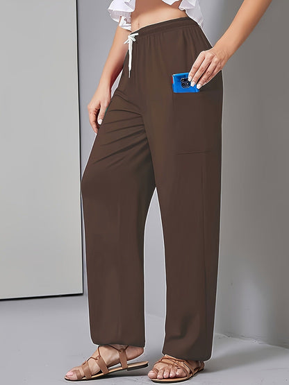 Women's Comfortable Leisure Trousers with Practical Pockets and Elastic Waistband NOVAE