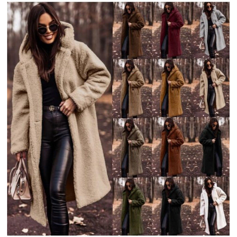 Women's cozy teddy coat with hood and button closure NOVAE