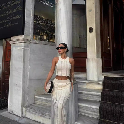 Women's two-piece outfit with elegant knit pattern NOVAE