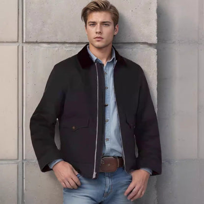 Men's robust cotton jacket with a warm coat-like collar NOVAE