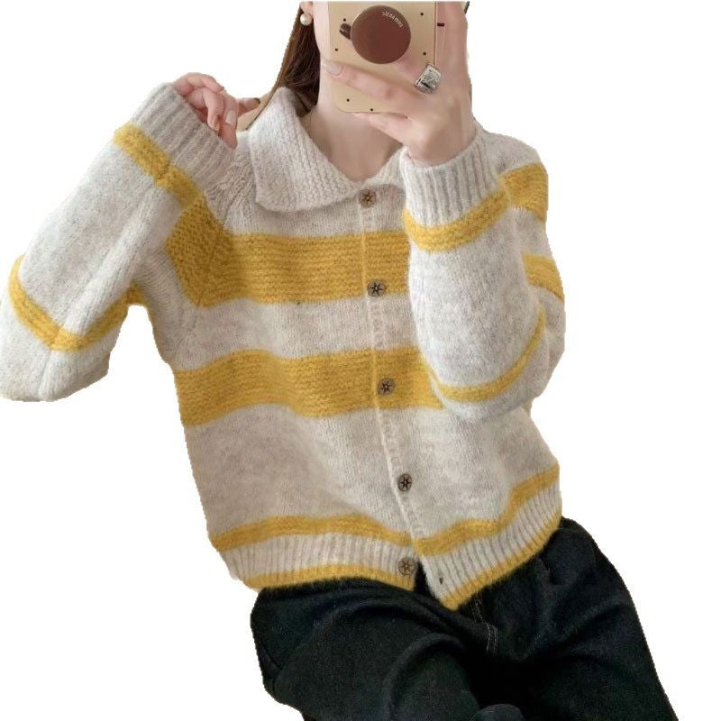 Women's cardigan with decorative collar and fashionable stripes NOVAE