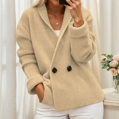 Women's cardigan with high collar and stylish button closure NOVAE