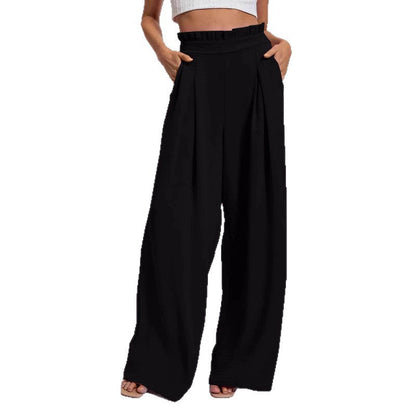 Women's wide-leg high-waisted trousers with pleats and elasticated waistband NOVAE
