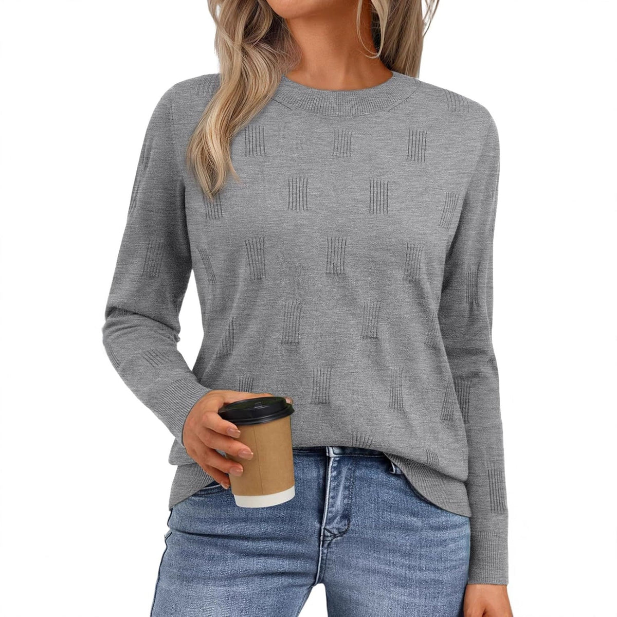 Women's knitted sweater with a textured pattern and relaxed fit NOVAE