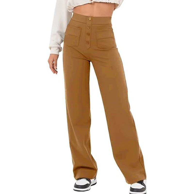 Women's elegant high-waisted lounge trousers with large pockets and button closure NOVAE