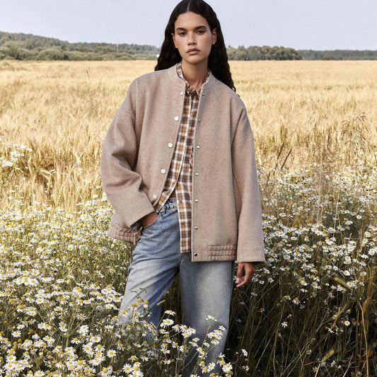 Women's fashionable oversized wool jacket with button closure and relaxed fit NOVAE