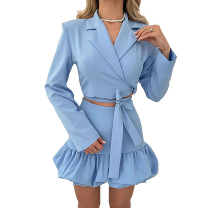 Women's elegant blazer and skirt set with ruffle details NOVAE