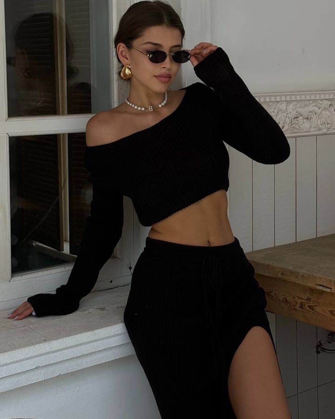 Women's Comfortable Knit Set with Cropped Top and Maxi Skirt NOVAE