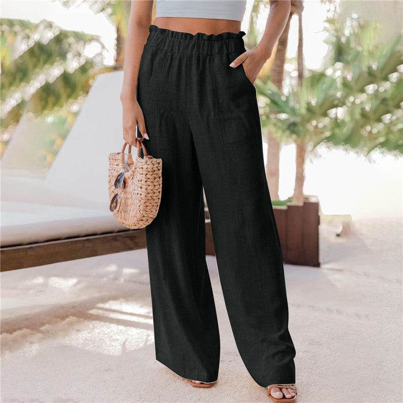 Women's wide-leg palazzo trousers with elasticated waistband and practical pockets NOVAE