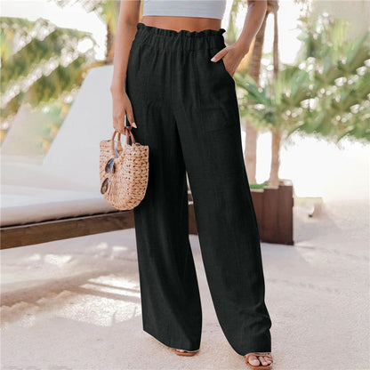 Women's wide-leg palazzo trousers with elasticated waistband and practical pockets NOVAE