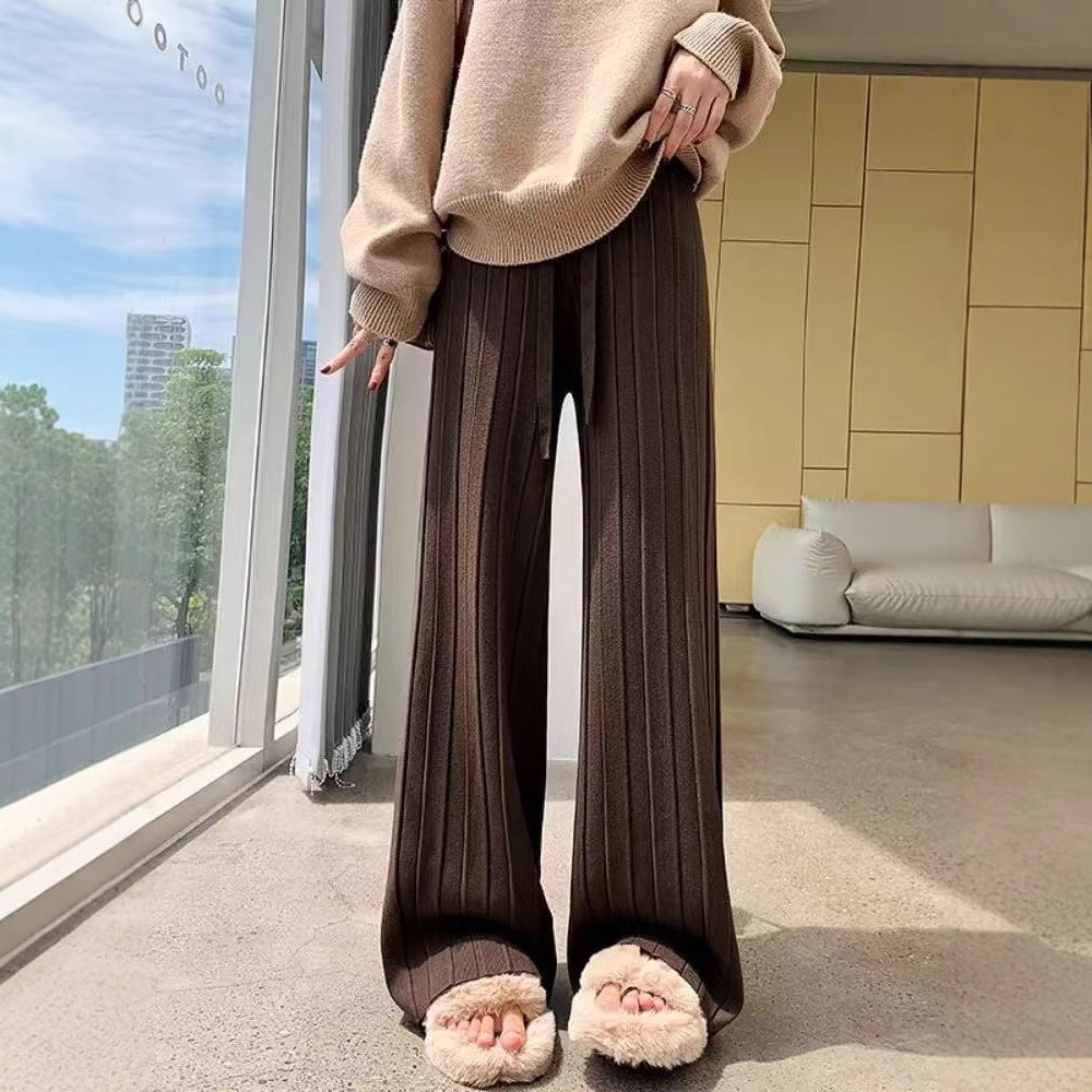 Women's wide-leg trousers with vertical stripe design and elastic waistband NOVAE
