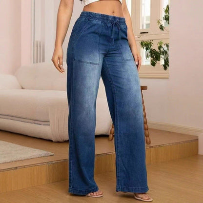 Women's wide-leg denim trousers with elasticated waistband and side pockets NOVAE