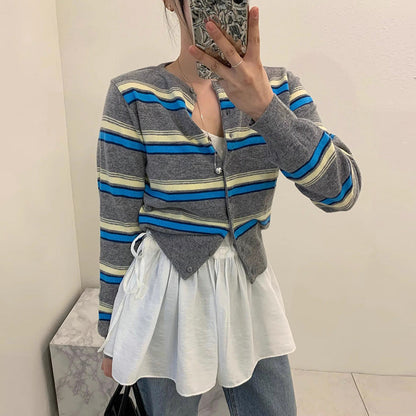 Women's sporty cardigan with fashionable striped pattern and playful buttons NOVAE