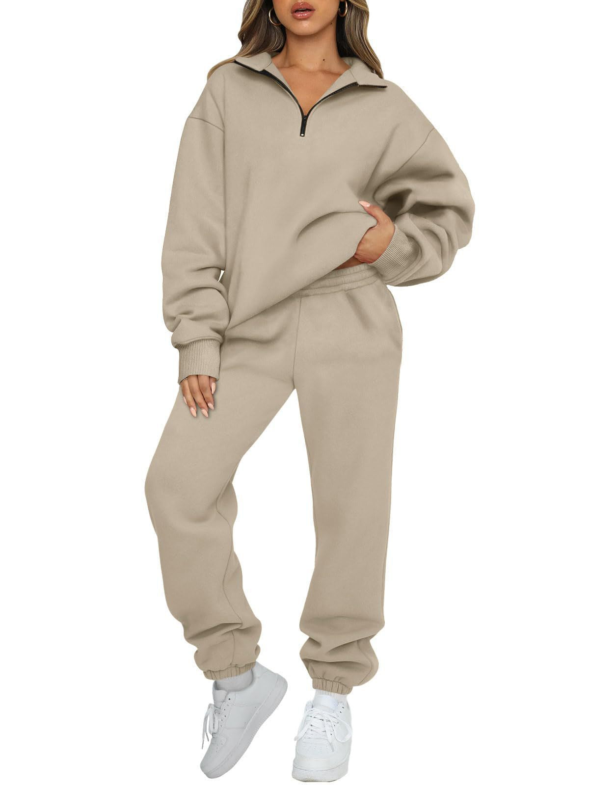 Women's casual hoodie tracksuit with zip and waistband-free trousers NOVAE