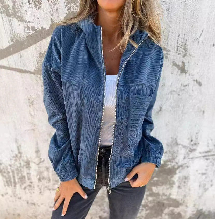 Women's casual corduroy jacket with practical pockets and elegant zipper NOVAE